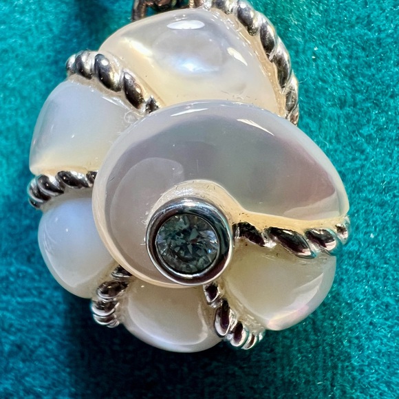 Judith Ripka necklace SS MOP Conch shell/CZ pendant/Milor 925 chain 16” - Picture 4 of 13